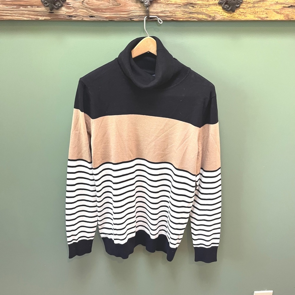 NEW Tommy Hilfiger Women's Striped Colorblock Turtleneck Sweater Size L
